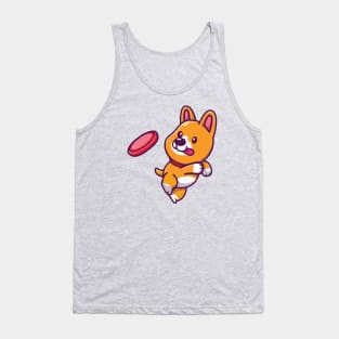 Cute Corgi Playing Frisbee Tank Top